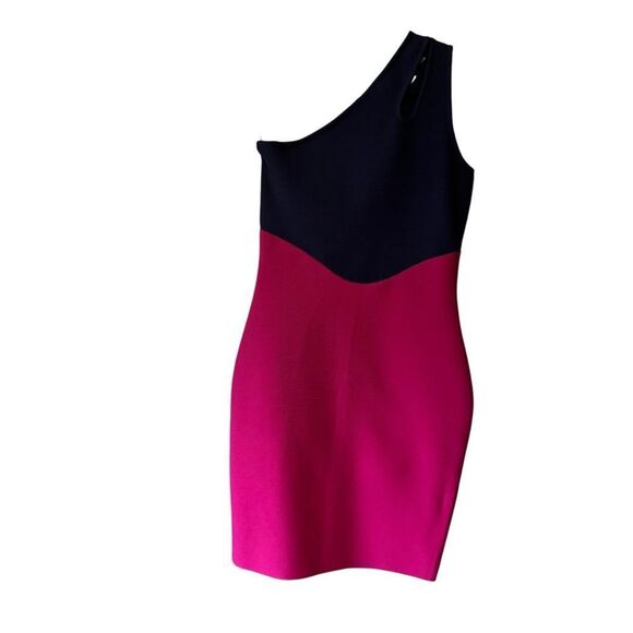 ALIEVA IRA TWO TONE BANDAGE Navy and Pink One-Shoulder Bodycon Mini Dress Size L - Picture 8 of 11